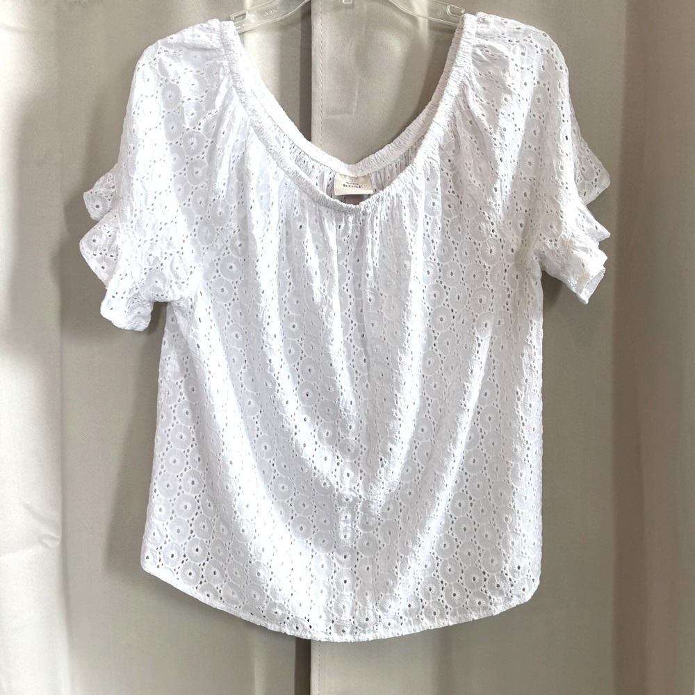 Knox Rose Womens Top Large White Eyelet Coquette Boho Flutter Romantic 17961x